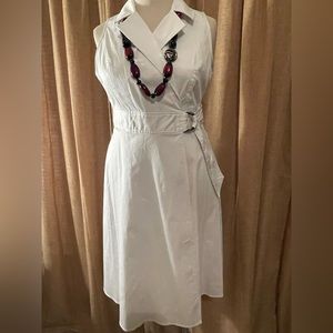 London Times White Sleeveless Wrap Dress
